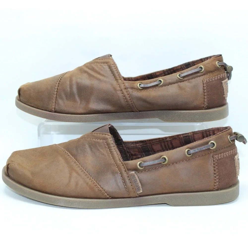 Skechers‎ BOBS Womens 9 Brown Boat Shoe Slip On Flats Memory Foam 33731 BRN
